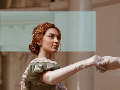 Kvinde i Regency-stil der tager imod fremstrakt hånd til dans.