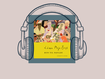 Bogcoveret ‘Kun til navlen’ af Linea Maja Ernst med tegnede høretelefoner omkring.