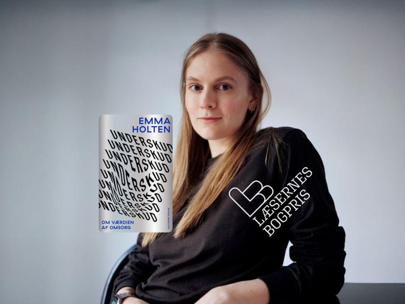 Billede af Emma Holten, bogforsiden af 'Underskud' og logo for prisen.